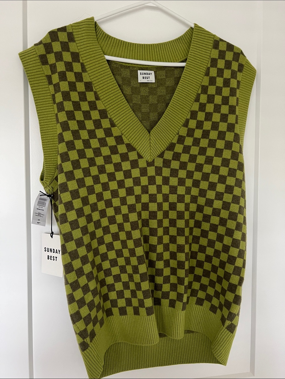 Sunday Best Olive & Brown Checkered V-Neck Sweater Vest